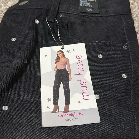 Simple Society Black Rhinestone Women's Jeans NWT - Picture 2 of 7